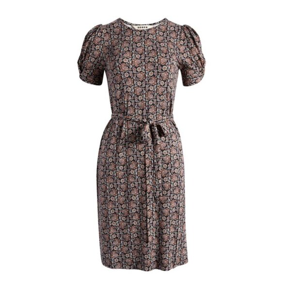 NWT BODEN Puff Sleeve Tie Waist Fit & Flare Dress Block Paisley Size 4 - Picture 3 of 11